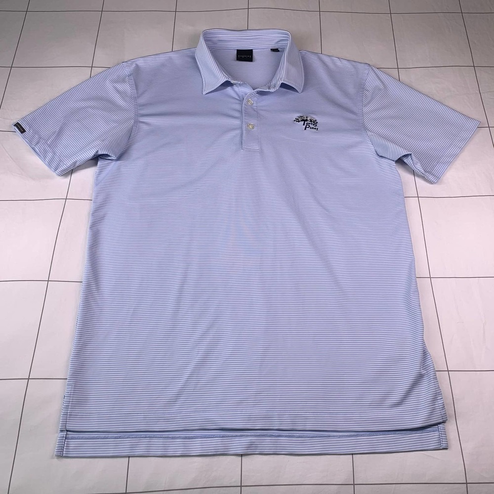 Dunning Golf Shirt Mens Medium Blue White Striped Torrey Pines Polo Short Sleeve